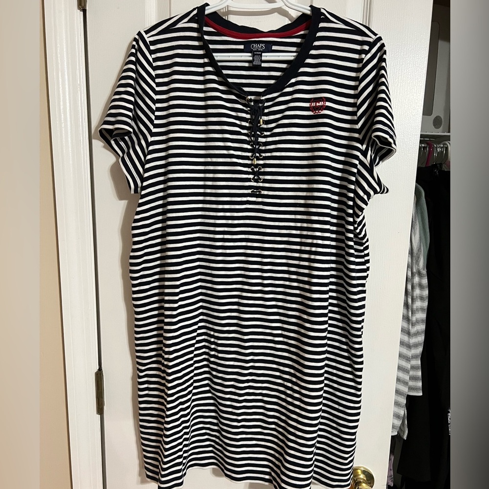 Chaps Striped Lace Up Dress